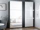 TITAN wardrobe 200cm, black/white gloss + large mirror + LED