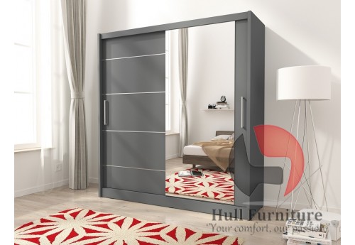 Maya I Alu wardrobe 200cm, 1 large mirror, grey matt