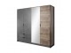 Arlo - 4 Door 2 Drawer Mirrored Wardrobe, 220 cm x 202,4 cm x 54 cm, Oak + Grey