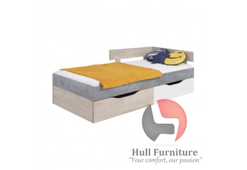 Simba - Bed, 204 / 75 / 124cm - Concrete / White Lux / Oak 