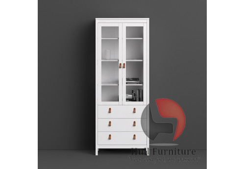 BARCELONA - Barcelona cabinet 2 doors w/glass + 3 drawers in White. W 778.5 x H 1990 x D 325 mm, FREE UK DELIVERY