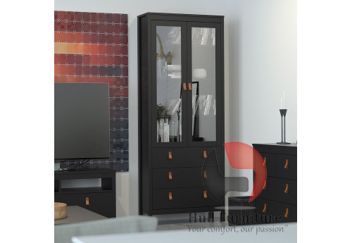 BARCELONA - unit 2 doors w/glass + 3 drawers in Black. W 778.5 x H 1990 x D 325 mm, FREE UK DELIVERY