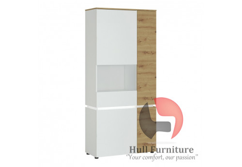 LUCI - 4 door tall display cabinet LH (including LED lighting) in in White and Oak. W 904 x H 1990 x D 400 mm, FREE UK DELIVERY 